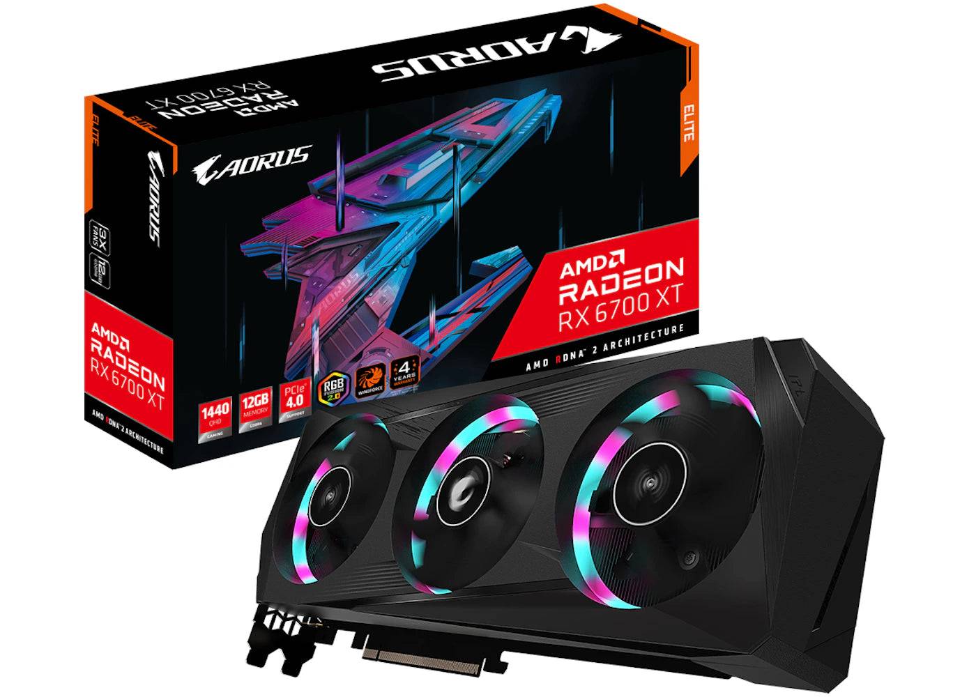 AMD AORUS Radeon RX 6700 XT ELITE 12G Graphics Card (GV-R67XTAORUS E-12GD) - One Size (One Size)