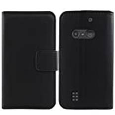 Lankashi Premium äkta flipmapp folio läderfodral för Doro 5860/5861 2,8 tum bokplånbok företagstelefonskydd skydd fodral skal påse Etui (svart)
