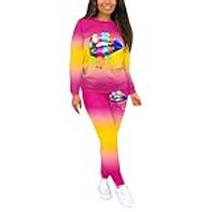 Formell overall vardaglig gradient färg läppar tryckta långärmade byxor sportdräkt bröllop gästbyxa passar för kvinnor plus size, Röd, S