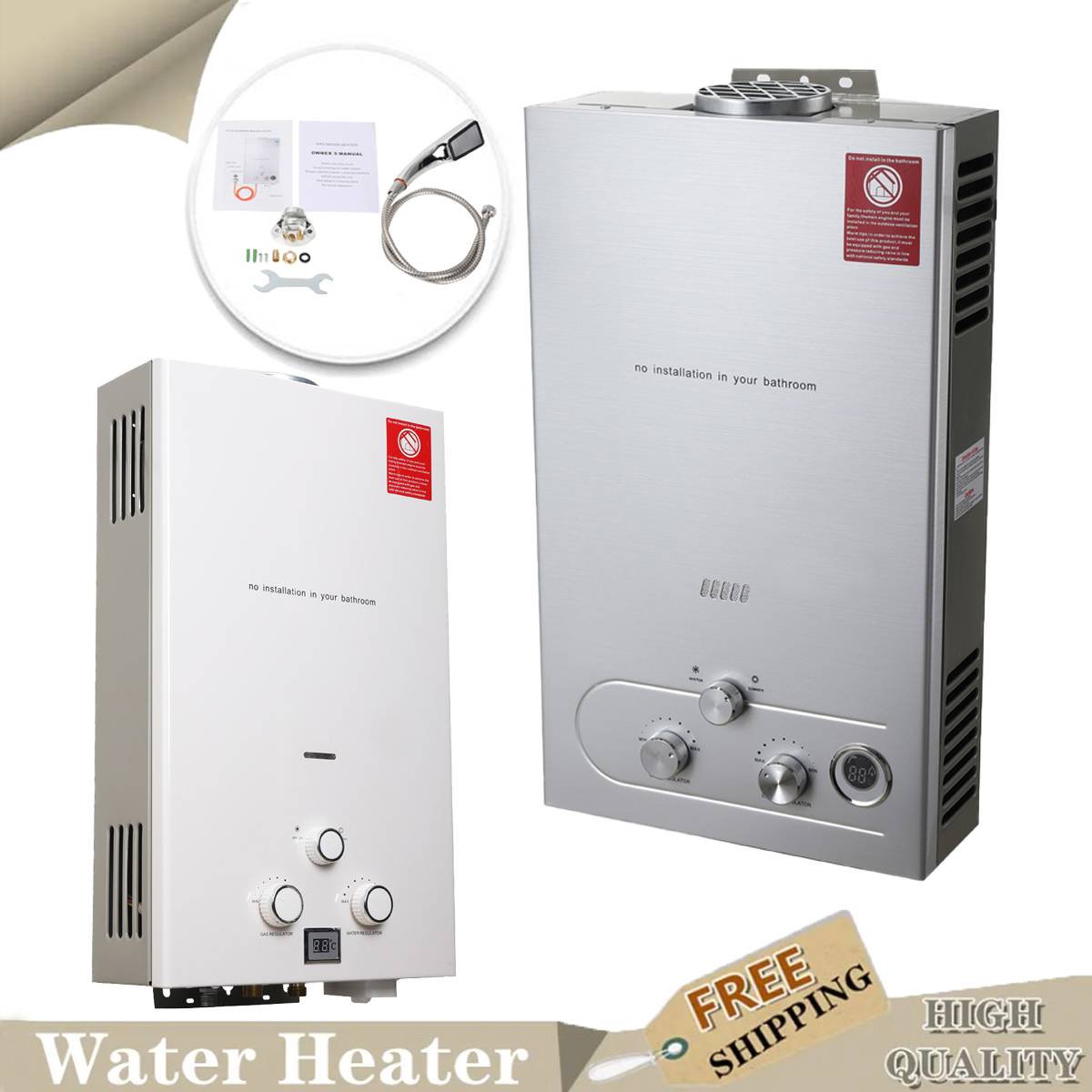 8/10/12/16/18L LPG Propane Gas Tankless Water Heater Instant Hot Water Heater Boiler For Outdoor Camping With Shower Head Kit