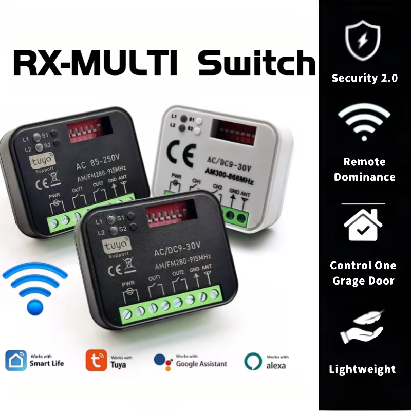 RX MULTI Tuya 300-868MHz WiFi Smart Switch Module 2-Channel 433MHz 868MHz Garage Door Remote Control Receiver Opener Transmitter
