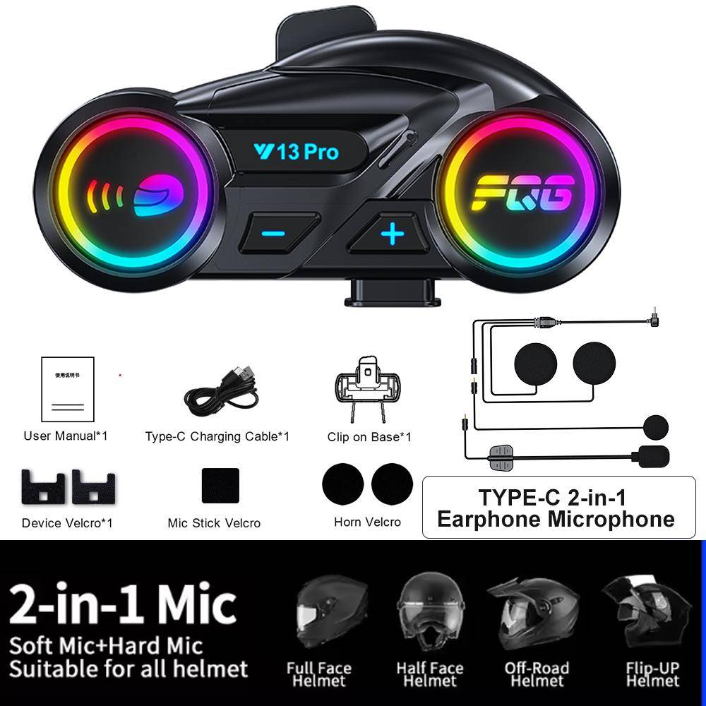 Y13 Pro RGB Motorcycle Helmet Bluetooth 6.0 Intercom 500m Range Waterproof blå