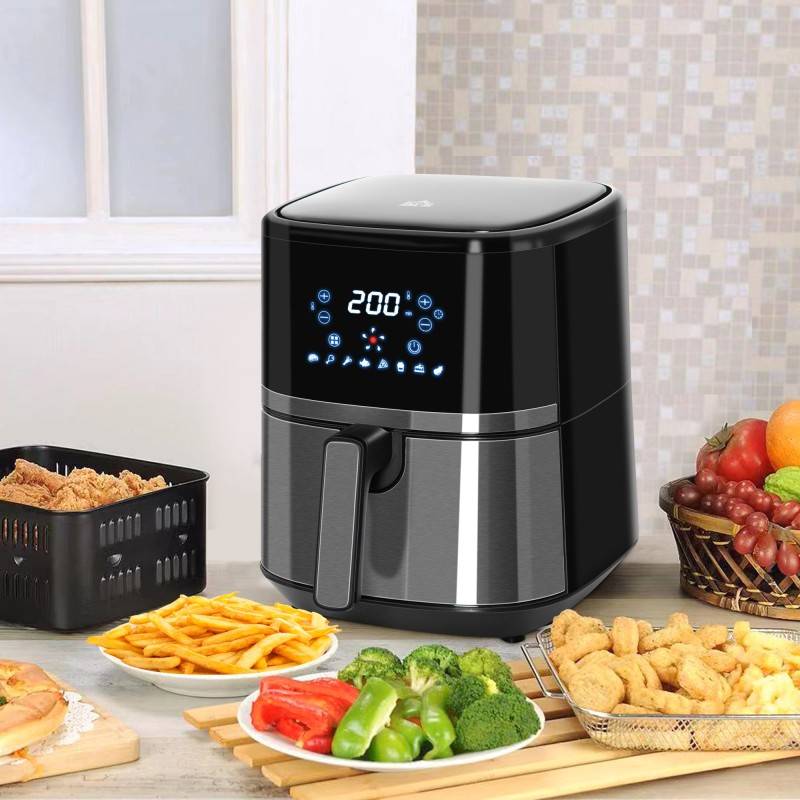 HOMCOM 4.5L Airfryer, 8-i-1 Digital airfryer-ovn med hurtig luftcirkulation, temperaturkontrol og timer, non-stick-kurv, olie-f