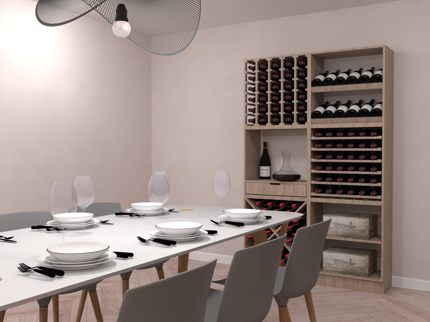 Caverack Inredning med vinreoler i ek – 144 flaskor