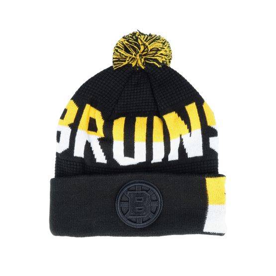 Outerstuff - Svart pom Beanie - Kids Face-off Jacquard Knit Black/Yellow Pom @ Hatstore