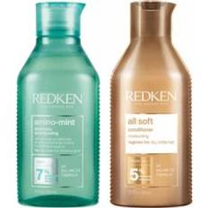 Redken Amino Mint Scalp Cleansing for Greasy Hair Shampoo and All Soft Hydrating Care Conditioner Bundle