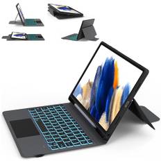 ROOFEI Samsung Galaxy Tab A8 Hülle mit Tastatur QWERTZ - 7-Farbige Beleuchtung mit Trackpad, All-in-one mit Stifthalter 10,5' 2021/2022 SM-X200/X205/X207