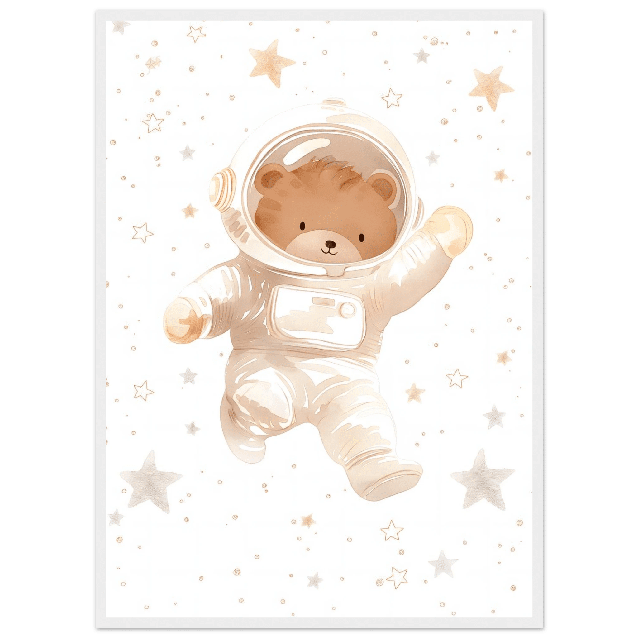Björn astronaut poster-50x70 cm / 20x28″ / Med ram / Vit