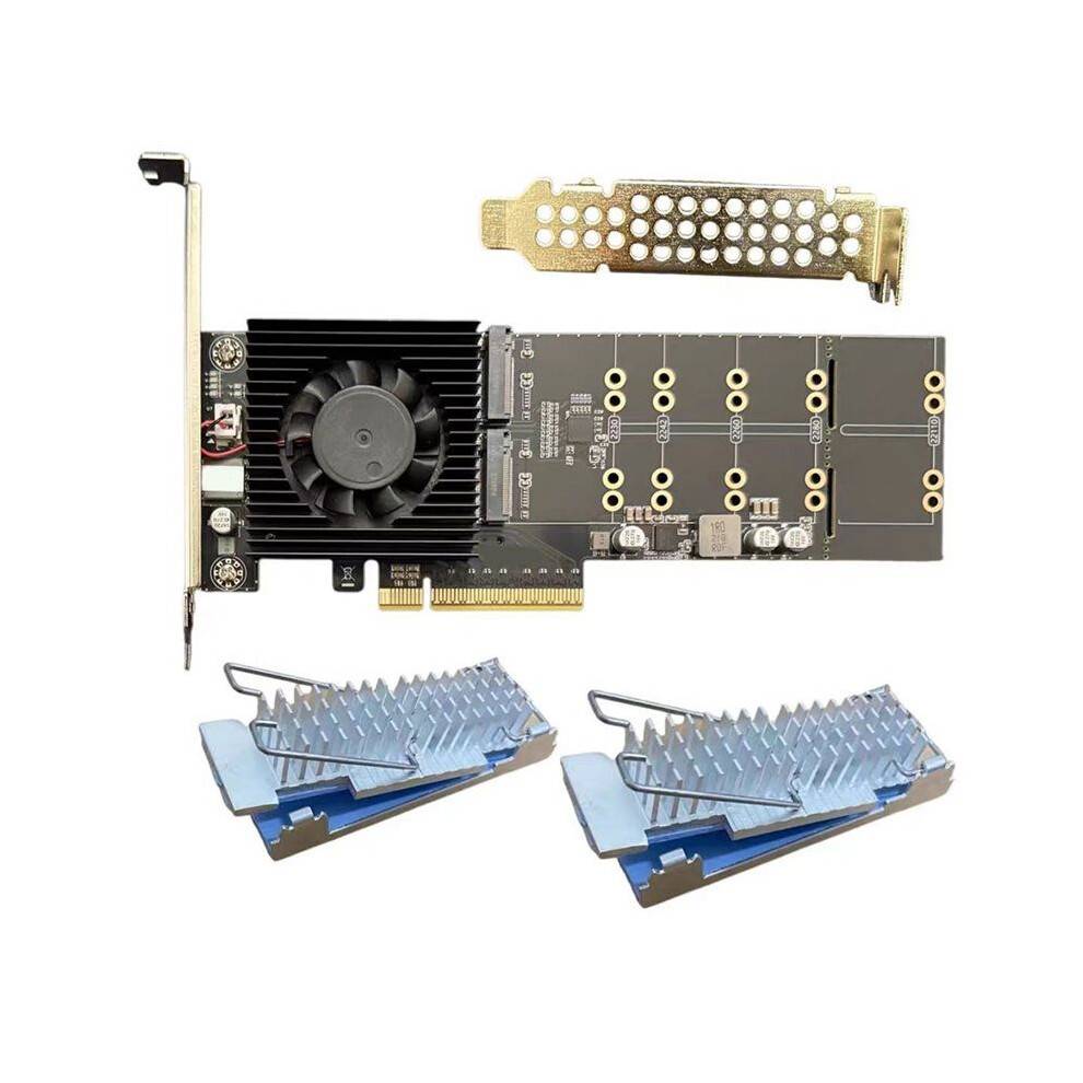 PCIe PLX88024 Quad 4 M.2 NVMe to PCIe 4.0 X8 Expansion Card Adapter with 2xM.2 Heatsink Nvme4.0X4 128GT/S