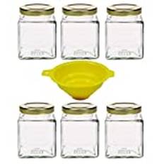 mikken 6 x 210 ml glassyltburkar med skruvlock (guldfärg) 210 ml + tratt, set med 6 burkar