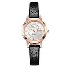 RORIOS Dam vardaglig klocka flickor analog kvarts armbandsur svart läderrem klocka vecka datum visning vattentät armbandsur damer lysande klocka, Vitt, L, armband