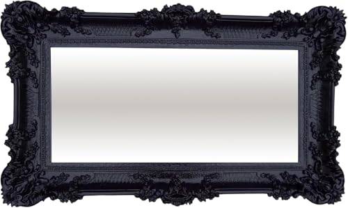 Lnxp qqqNEU Tidlös Dekorativ Barockspegel Väggspegel, Barock Antik Ornament Ram, 96x58 cm Rektangulär Spegel (Svart)