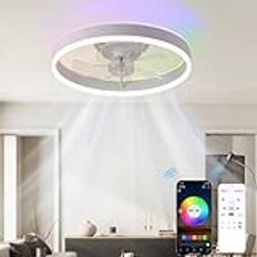Takfläkt med belysning, takfläkt med fjärrkontroll och APP RGB, färgglad färgväxlare, taklampa, taklampa med fläkt, 6 vindtjocklek, timing för sovrum, vardagsrum, 50 cm