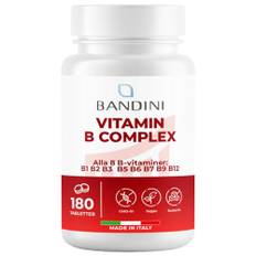 Bandini® Vitamin B-komplex hög dos - 180 veganska tabletter (för 6 månader) - Vitamin B-komplex med folsyra, biotin, B1, B2, B3, B5, B6, B12 - Vitamin B-komplex GMO-fritt