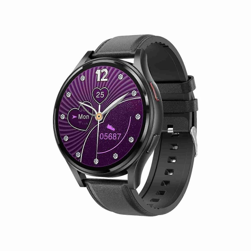 (Svart) 1,43 tums läderarmband Bluetooth-samtal Smartklocka Läderarmband Svart