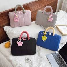 1 Piece Of Cute Large-Capacity Handbag, Computer Bag And Notebook Bag, Suitable For 13/14 Apple, Xiaoxin, HP (With Pendant)Laptop Bag For Women Mac Bo - Multicolor - Black,Pink,Blue,Light Gray-16 Inches,Light Gray,Yellow-16 Inches,Pink-16 Inches,Black-16 Inches