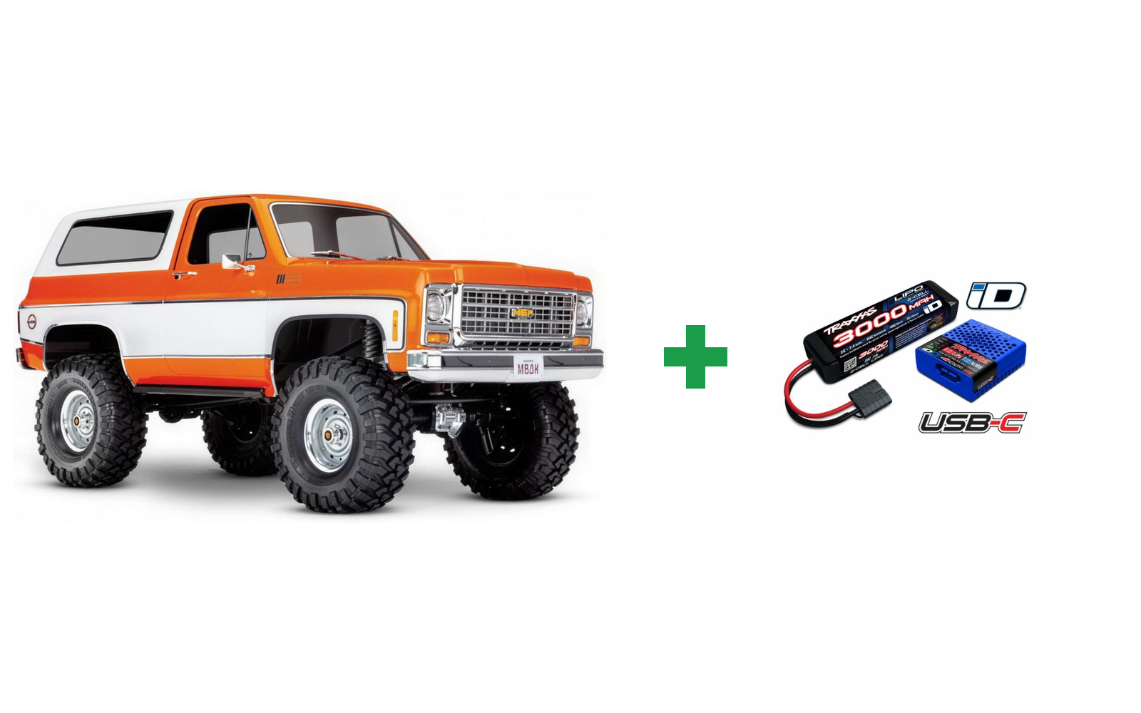 Traxxas 82276-4 TRX-4 Chevy Blazer 1979 1/10 RTR Clipless - Orange / Kompletpakke med USB-lader og LiPo-batteri