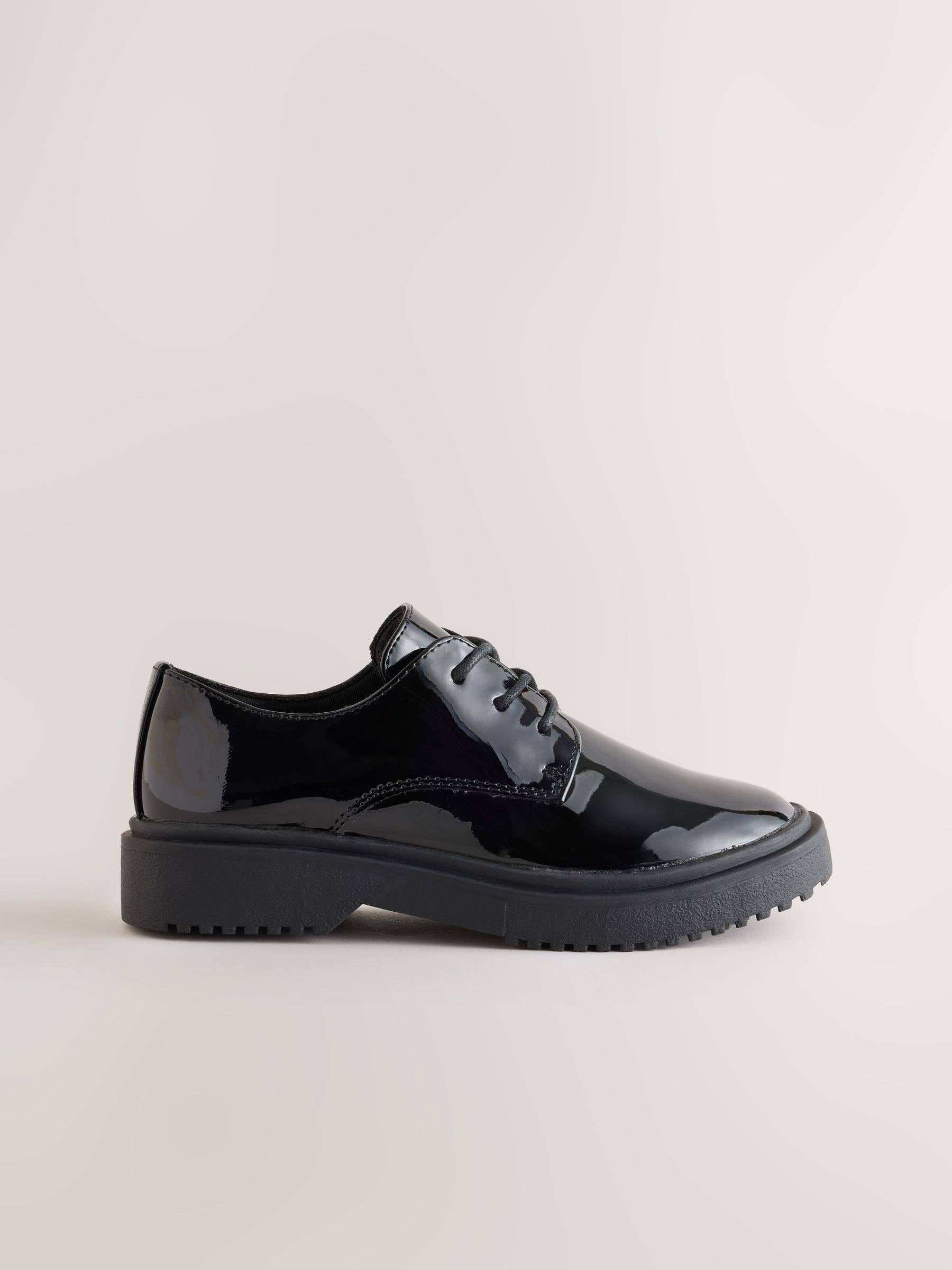 Next Black Patent Standard Fit (F) School Lace up Chunky Shoes - EU 34.5 (UK 2)