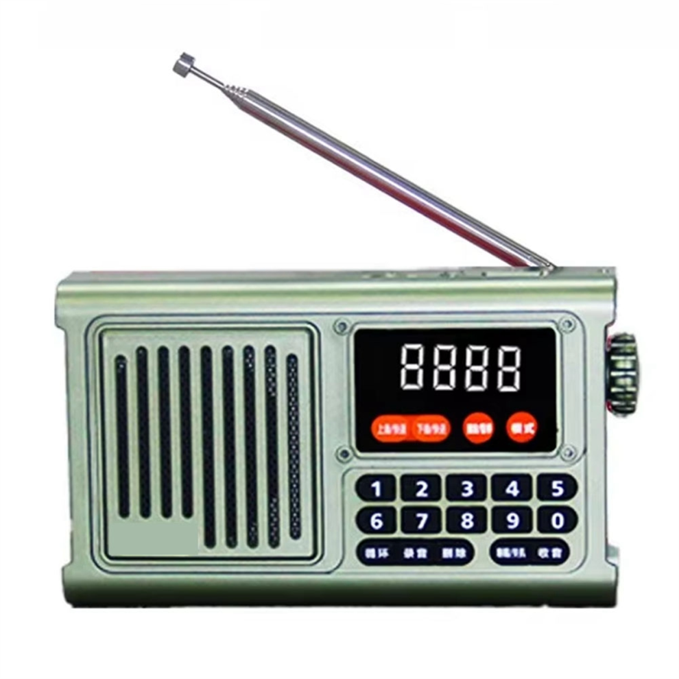 DAB-radio, bærbar, genopladelig, nødradio, skinke, Bluetooth, lydboks, grøn.