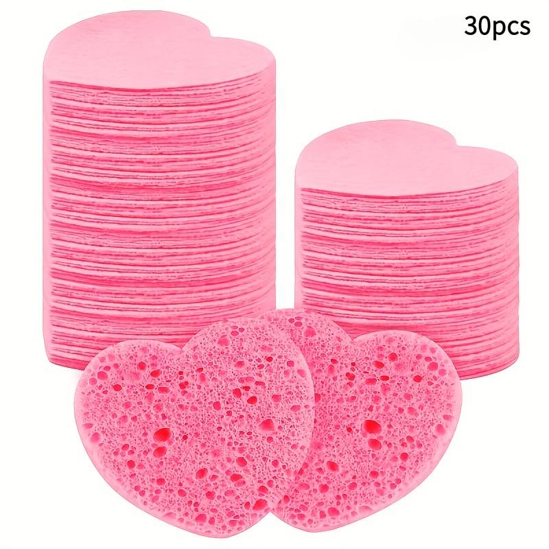 TEMU 30pcs Heart-shaped Facial Sponges, Compressed Cleansing Sponges For Makeup Removal, Exfoliation, And Cleansing, Travel Cleaning Tools