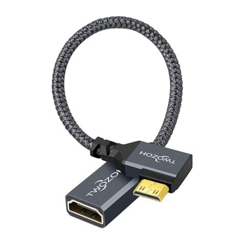 Twozoh 90° Graders Vänstervinkel Mini HDMI Hane till HDMI Hona Kabel 0,2M, Vinklad Mini HDMI till HDMI Adapter Kabel Stöder 3D/4K 1080p