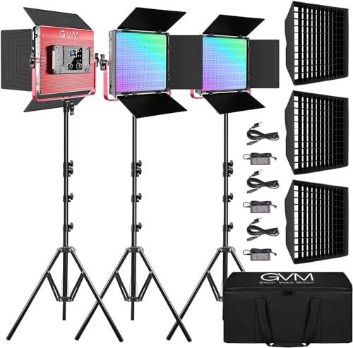 GVM 1200D RGB videolampa med softbox, APP-kontroll 3200K-5600K LED-videobelysning, 360° full färg, studioljus, fotografi, kontinuerligt ljus för YouTube, filmstreaming, fotografering