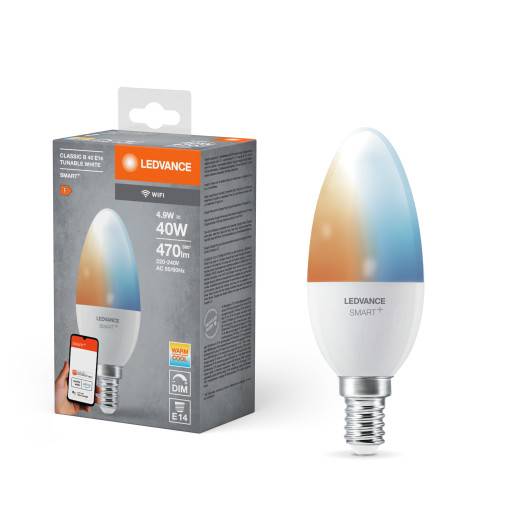4 st Ledvance Smart+ Wifi E14 kronljuslampa, justerbar vit, 4,9W, 1 st