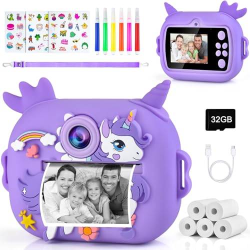 Omedelbar kamera barn flicka kamera +5 rullar termiskt papper barn digitalkamera tryck foto direktkamera present flicka spel leksaker barn flicka 3–11 år
