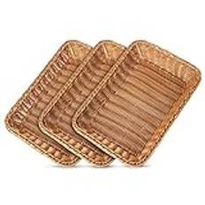 AKOLAFE 3-pack flätade korgar presentkorg plast korg förvaringskorg 35 x 25 cm flätkorgar för gåvor tomma stora flätade bröd picknickkorgar rektangulära serveringskorgar för mat