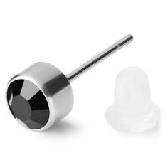 5 mm Runt Silverfärgat Örhänge med Svart Zirkon