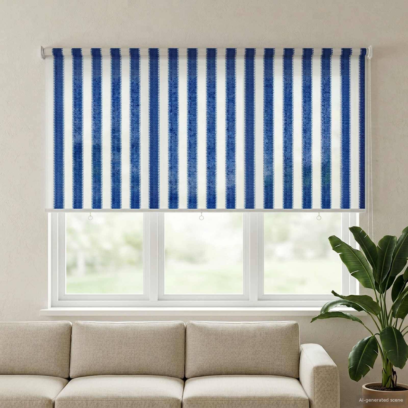 vidaXL Utomhus Rullgardin 90% UV Block Blå och Vit Rand 120 x 140 cm