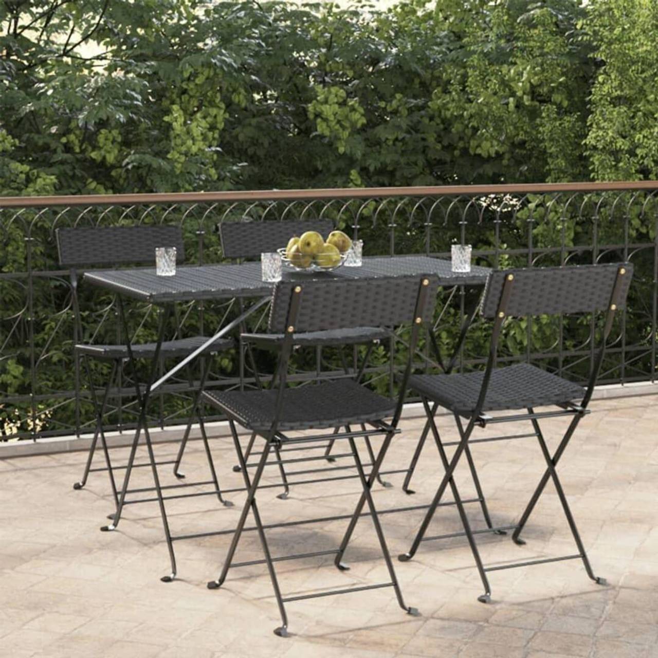VidaXL Lot de 4 Chaises de Bistrot Pliantes Black Poly Rattan and Steel