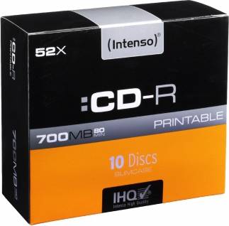 CD-R 700MB 52x Slimcase 10-Pack Inkjet