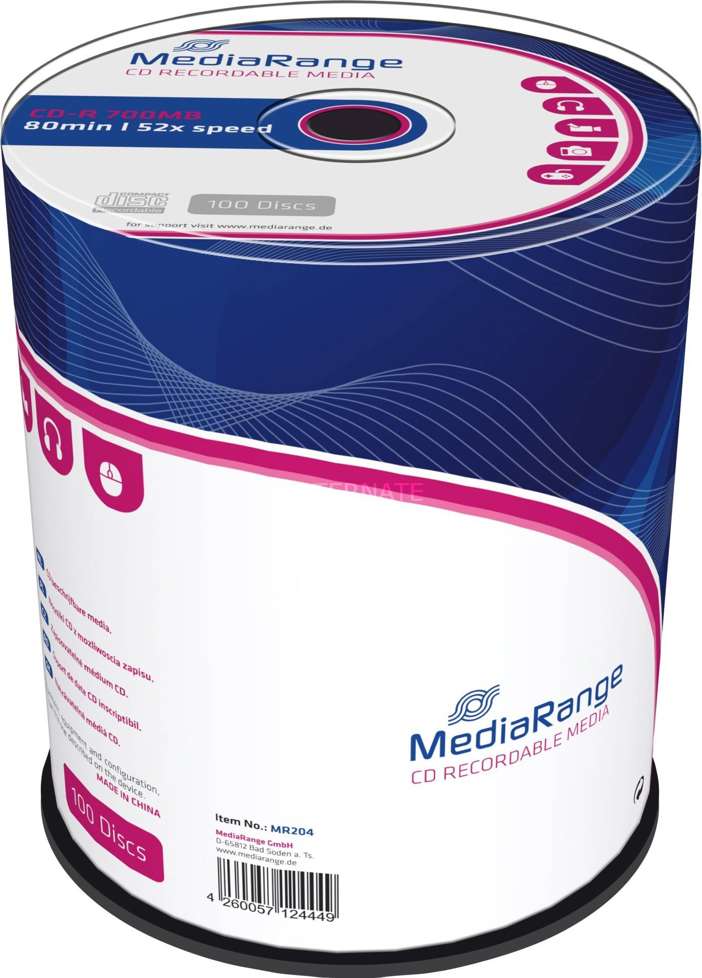 Dvd r 100 pack MediaRange CD-R 700MB 52x Spindle 100-Pack