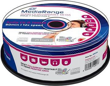 CD-R White 700MB 12x Spindle 25-Pack Wide Inkjet
