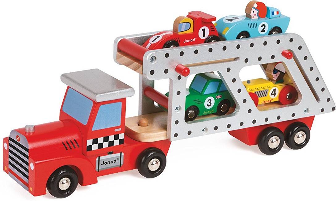 Janod Lastbil med 4 Racerbiler
