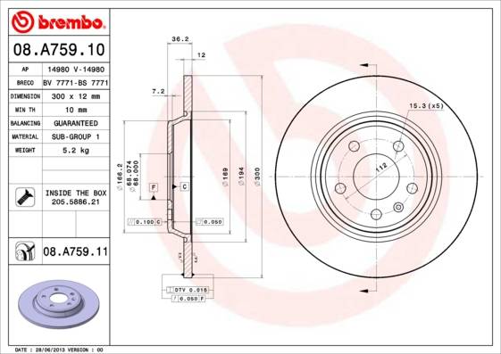 Brembo Rear OE Equiv Rotor Audi A4 Quattro