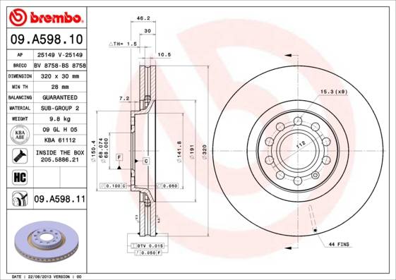 Brembo Brake Rotor Vented Wheel Bolt Pattern