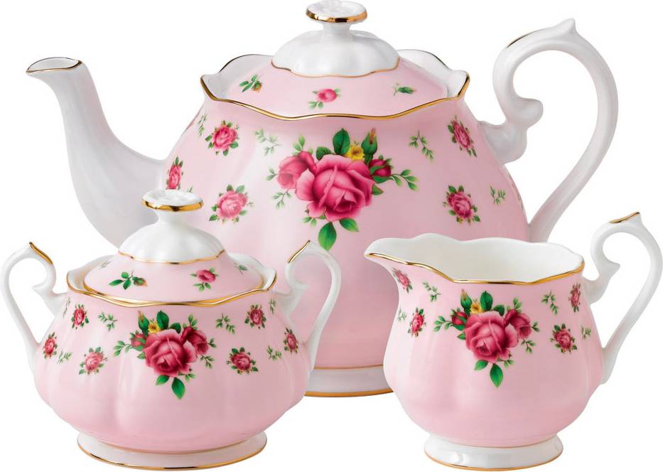 Pink roses Royal Albert New Country Roses Pink Tea Set Serviergeschirr 3Stk.