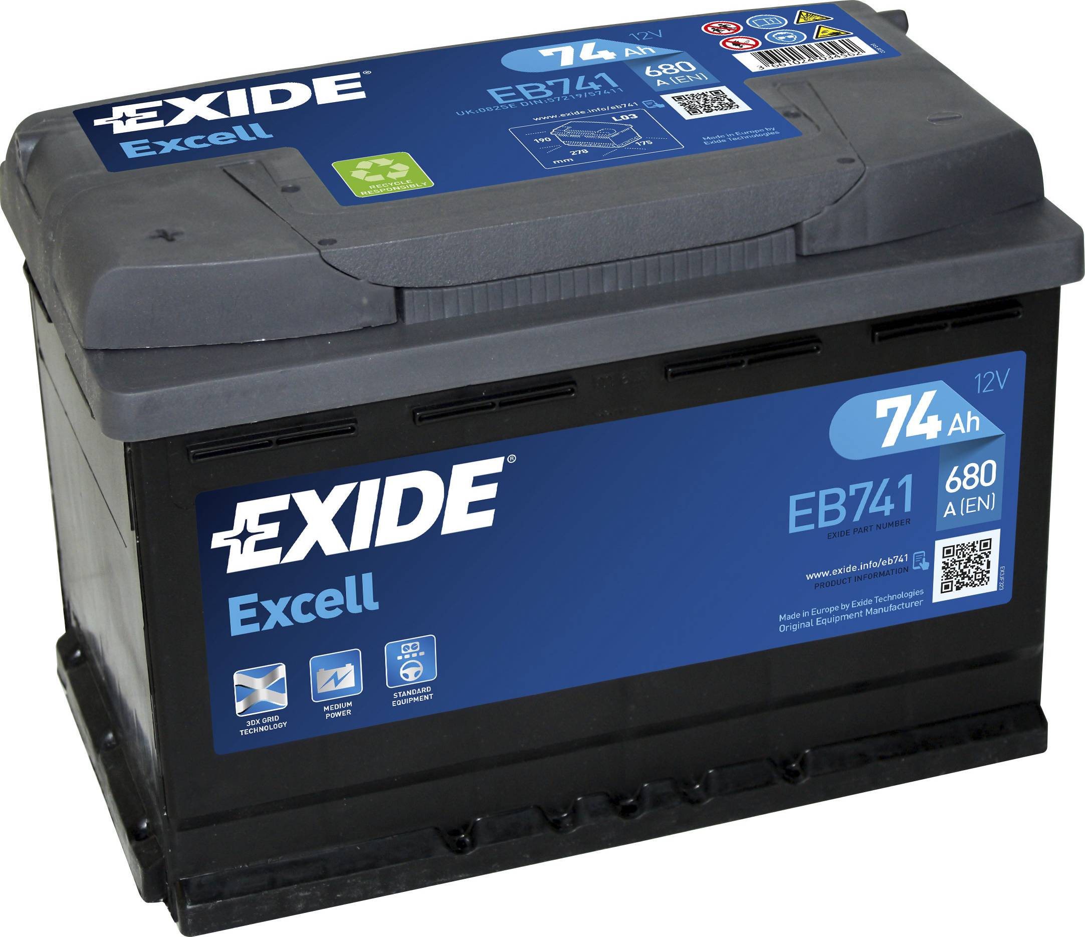 Bilbatteri 12v Exide EB741