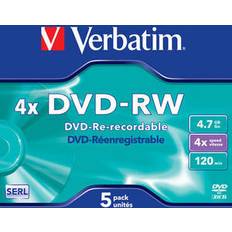 Dvd rw 4.7gb Verbatim 43285 DVD-RW disc 4.7 GB 5 stuk(s) Jewelcase Herschrijfbaar