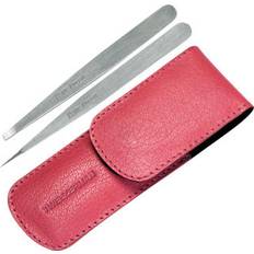 Tweezerman Set Pinzette in Custodia in Pelle Rosa Argentato Elettroliticamente