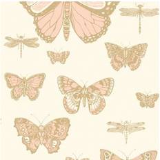 Cole & Son Butterflies Dragonflies Wallpaper Whimsical Soft pink on neutral 103/15066 Roll