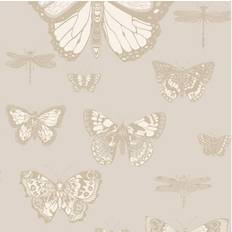 Cole & Son Butterflies Dragonflies Wallpaper Whimsical Neutral on soft grey 103/15064 Roll