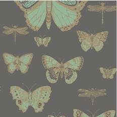 Cole & Son Butterflies Dragonflies Wallpaper Whimsical Gold on deep charcoal 103/15067 Roll