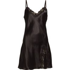 Pure Silk Slip With Lace Nightgown - Black