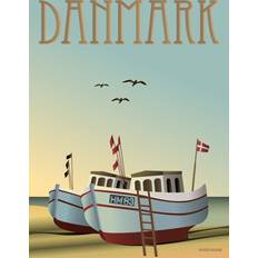 Plakat danmark 50x70 Vissevasse Danmark Fiskebådene Plakat 50x70cm