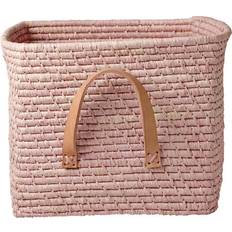 Rice Raffia Förvaringskorg Läderhandtag