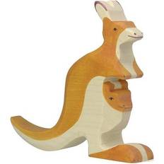 Animal Figurines en Bois Holztiger Kangaroo with Young 13cm