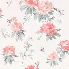 Sanderson Florale Tapete Rhodera von Coral/ Grey rosa